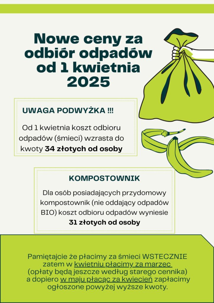 informacja o podwyższce opłat za śmieci