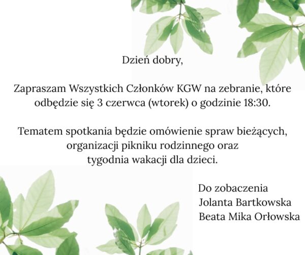ogłoszenie o zebraniu kgw